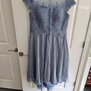Elegant Lace Overlay Blue Dress